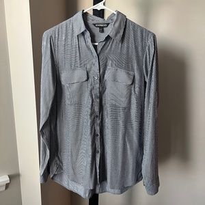 Express Blue & White Stripe Collared Button Down with Pockets - S